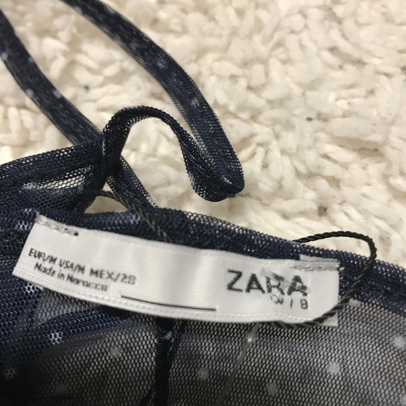 Zara Navy white polka dot Sheer Dress NWOT - Picture 8 of 8